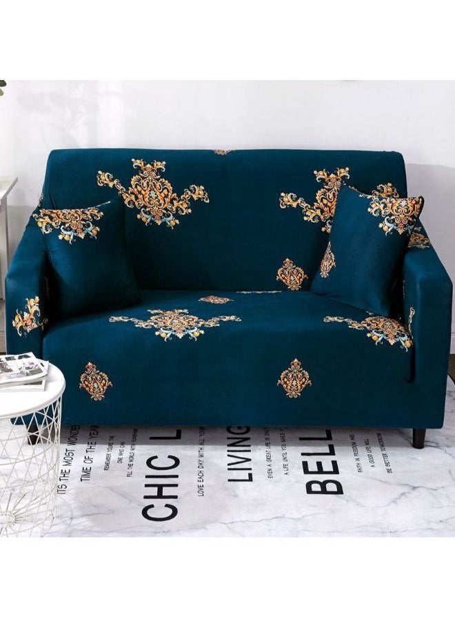 Flowers Pattern Sofa Slipcover Blue/Gold 90 x 140cm