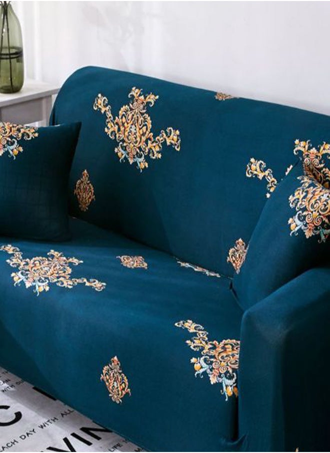 Flowers Pattern Sofa Slipcover Blue/Gold 90 x 140cm