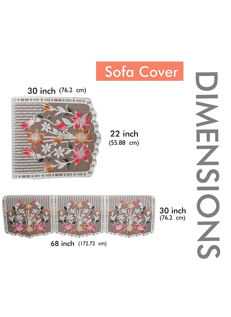 Cotton Floral Printed 5 Seater Sofa Cover Set with Table Cover, (Multicolour)