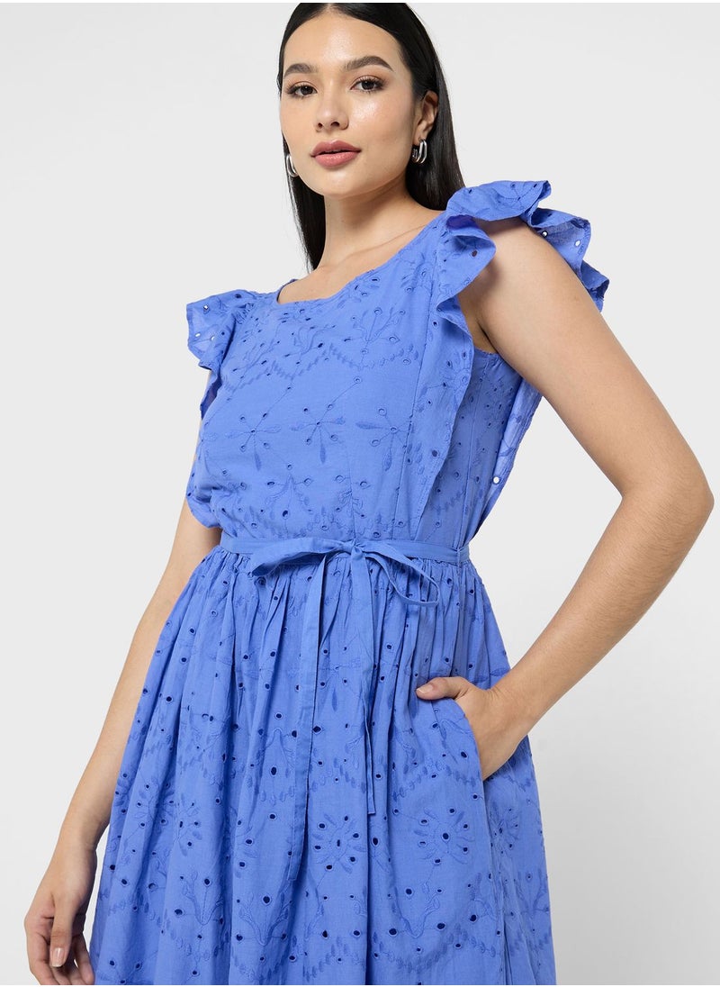 Ruffle Sleeve Printed Dress