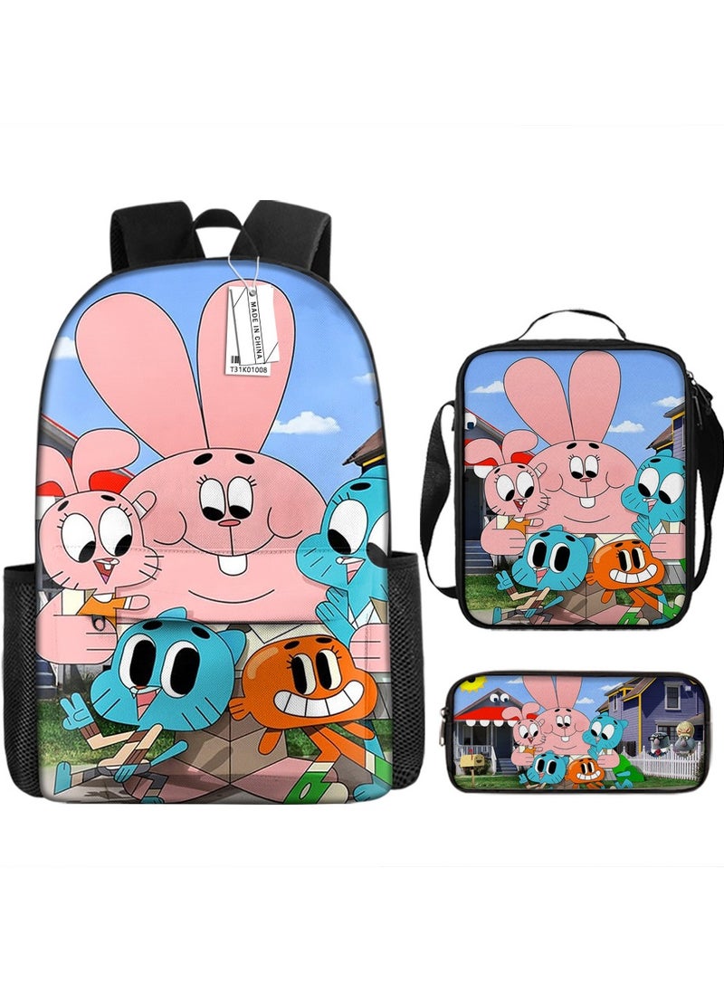 Printed backpack polyester schoolbag large-capacity cross-body bag student-ZZ-Garfield (universal standard three-piece set) - 7 - 8