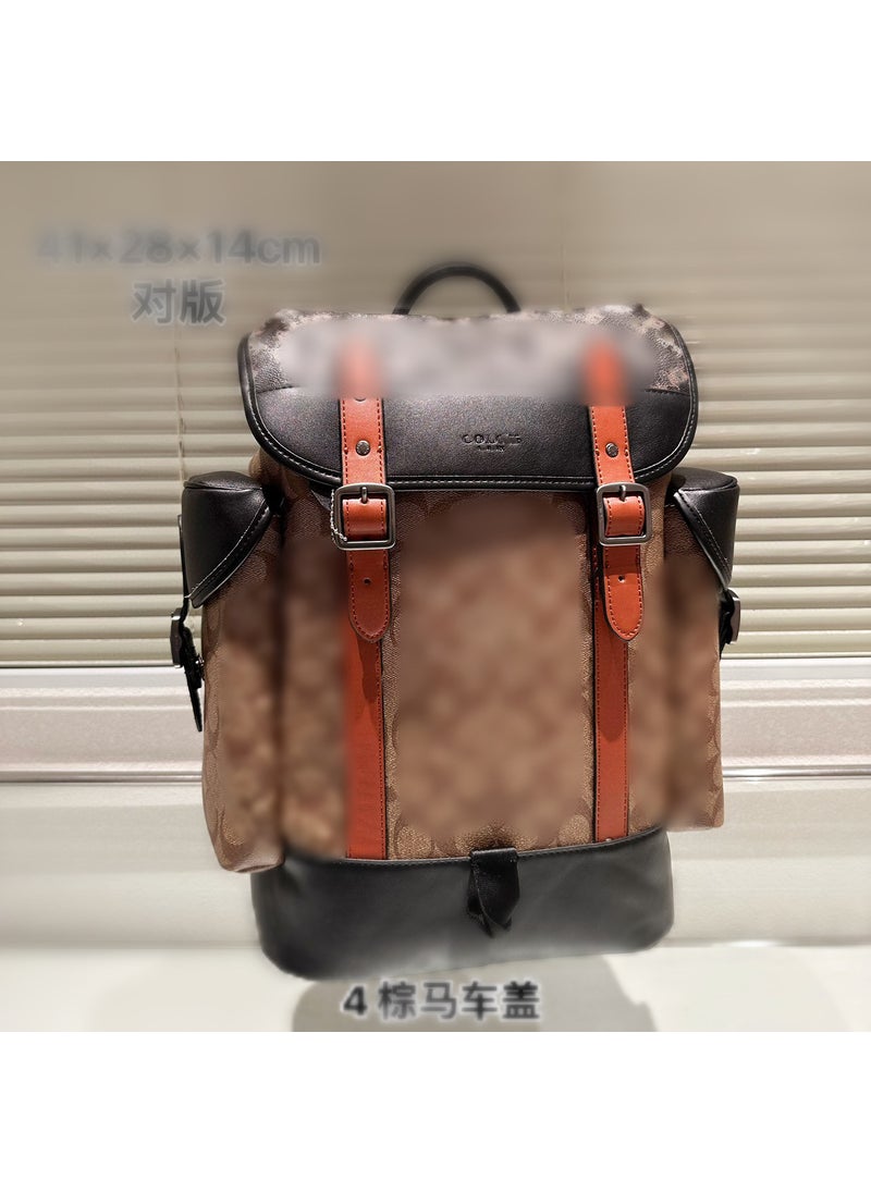 2023 New Large Capacity Mens Leather Backpack 4 Brown Carriage Cover