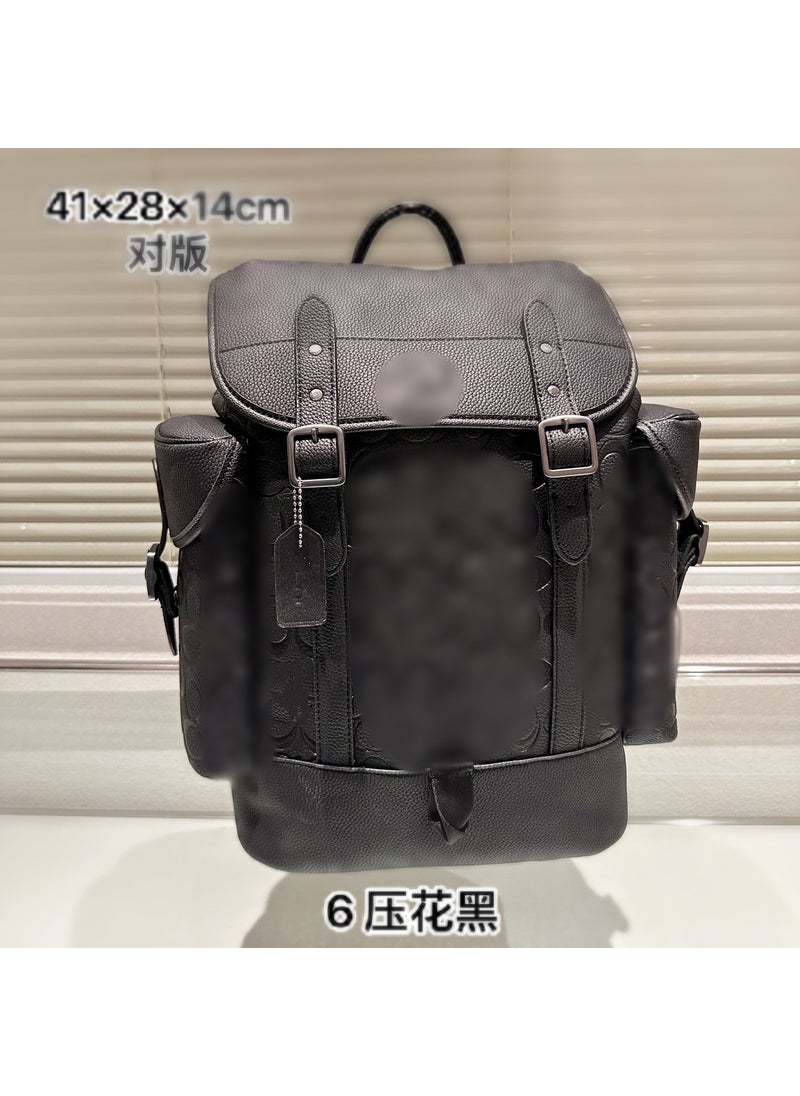 2023 New Large Capacity Mens Leather Backpack 6 Embossed Black