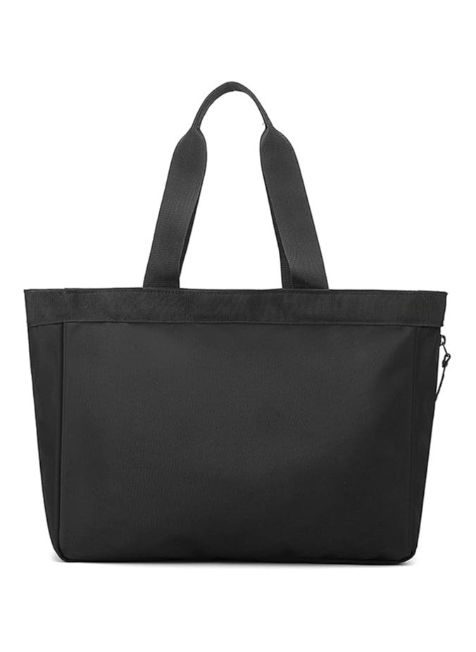 Men's Tote Bag 14-inch Laptop Nylon Waterproof Lightweight Business Casual Black Handbag for Work School Travel, Black, Large