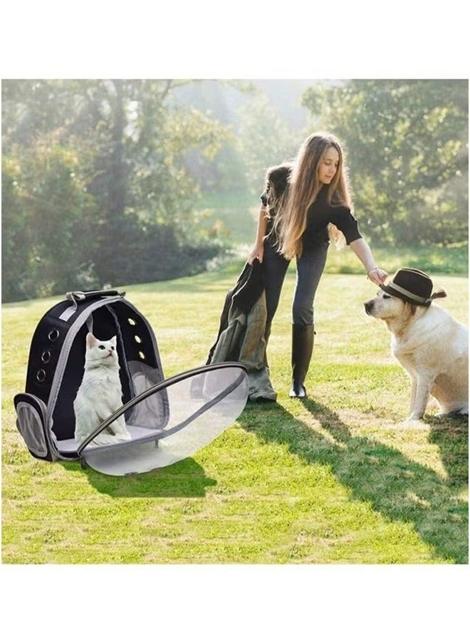 Portable Bag For Going Out,Double-Shoulder Pet Cat Bag,Large-Capacity Breathable Pet Bag,Essential For Travel,Space Capsule Cat Bag,Black/Gray