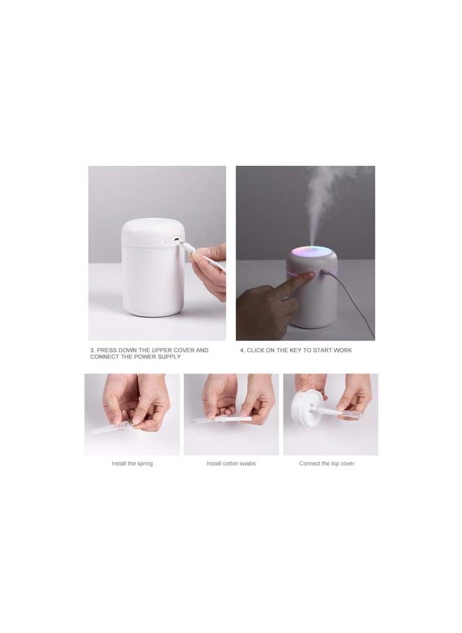 300ml Car Air Humidifier Mini Household Humidifier Spray Essential Oil Diffuser Improve Sleeping Body Relaxation with Colorful LED Night Light, Auto Off, Ultra Quiet for Office, Baby Room White