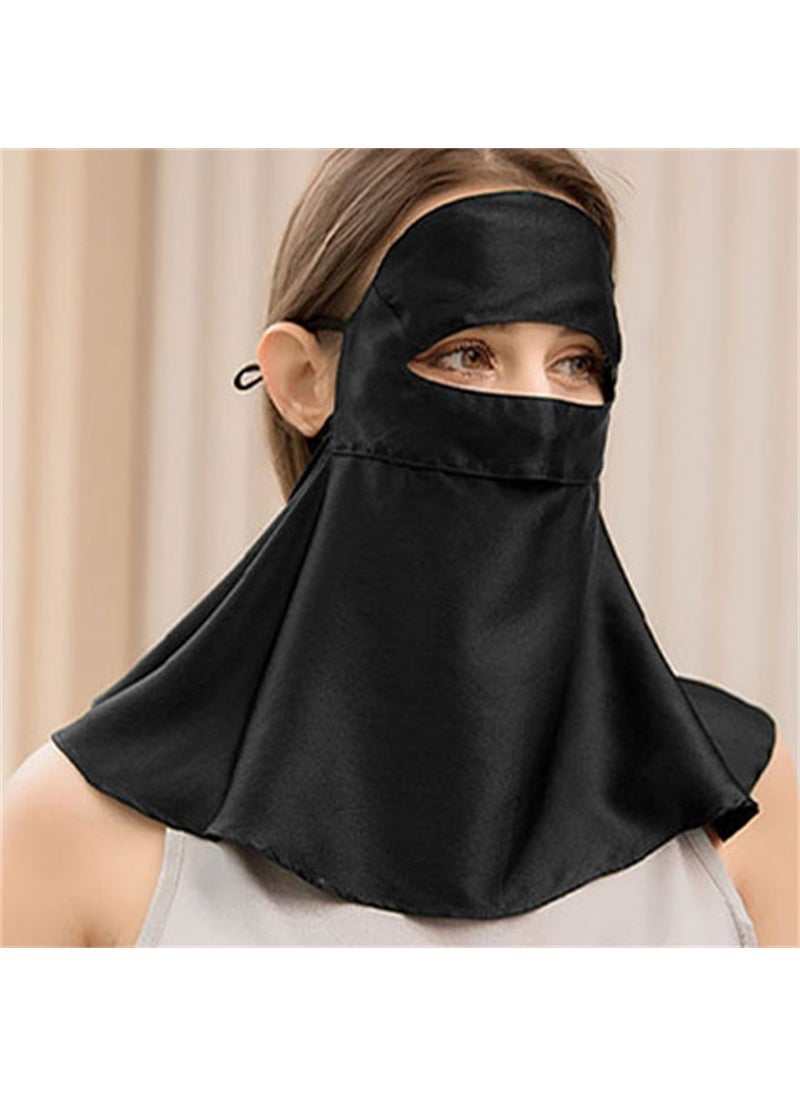 Pure Silk Face Mask UV Protection Breathable Sunblock Black (full face neck protection)