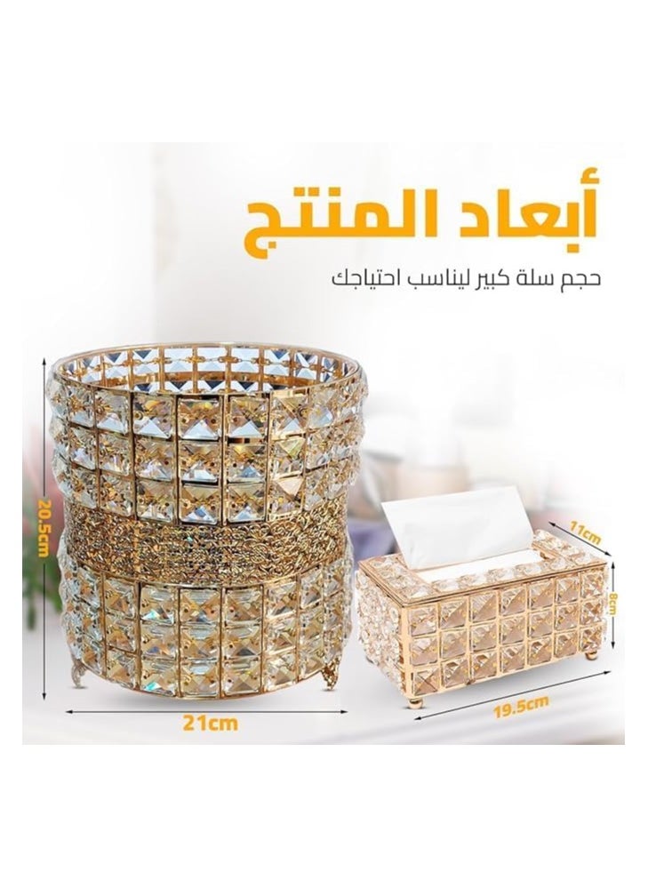 Crystal Basket with Exquisite Crystal Tissue Box - Luxurious Home Decor Set