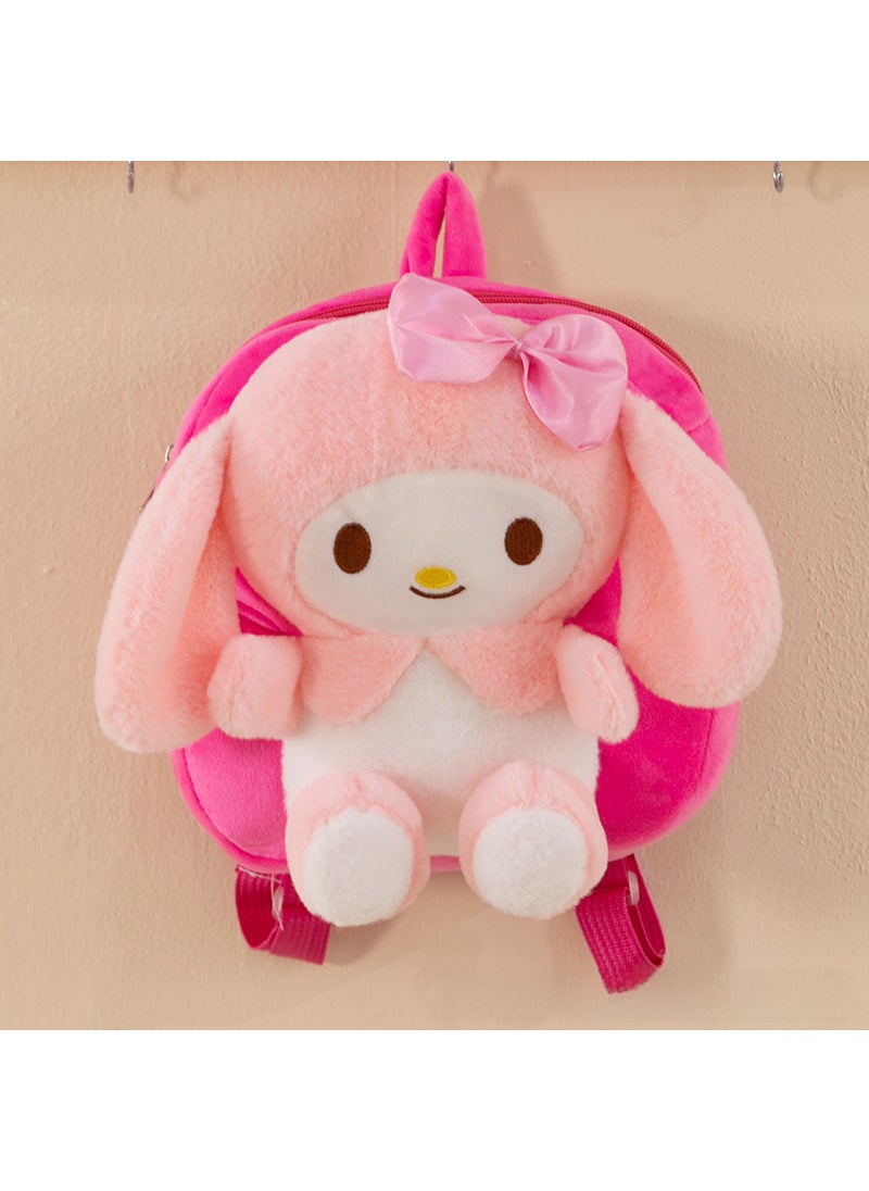 1 x 5 pcs Plush Cartoon Backpack for Kids 1-3 Years Rose red body melody