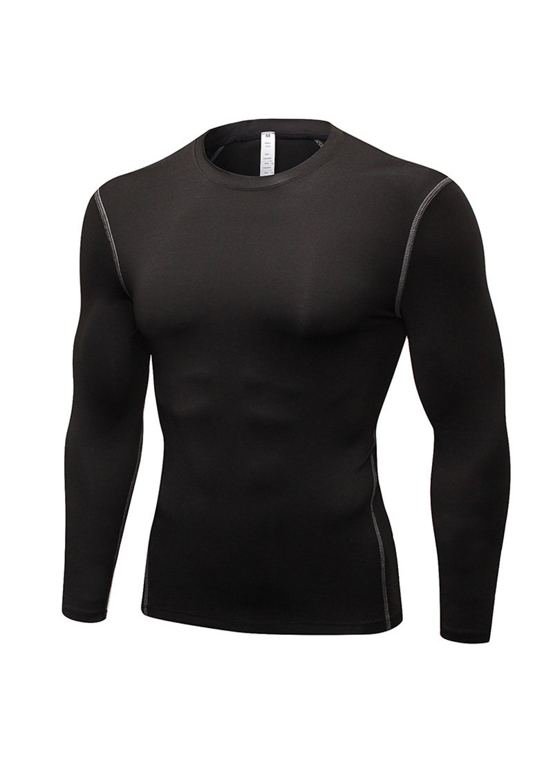 Mens Compression Workout Shirt Fitness Long Sleeve Black gray line