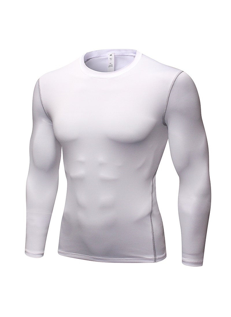 Mens Compression Workout Shirt Fitness Long Sleeve White