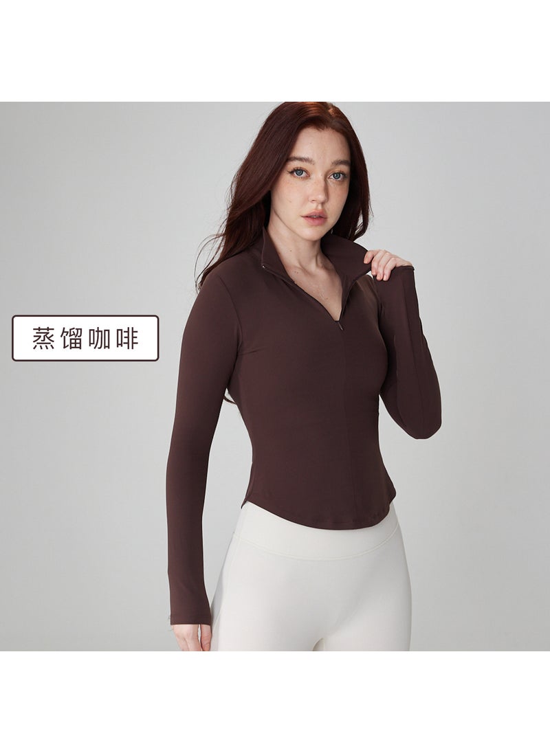 1 x 5 pcs Autumn Winter Half-Zip Slim Fit Sports Top for Yoga distilled coffee