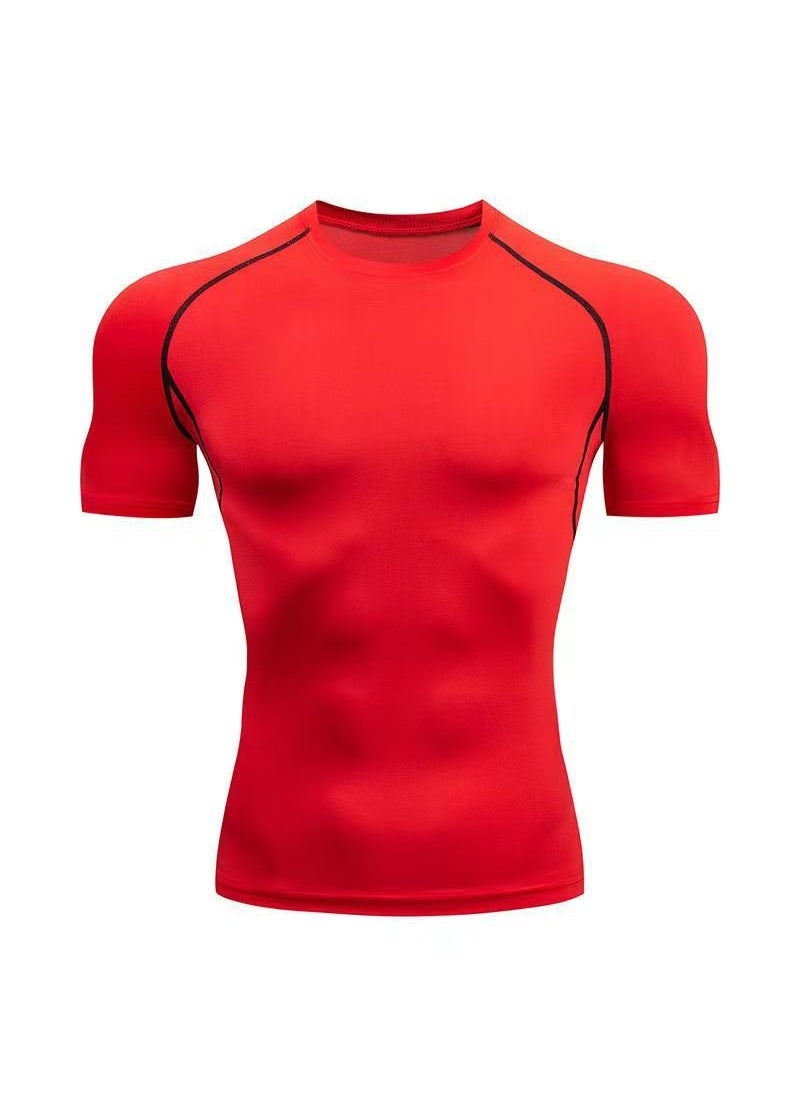 Mens Quick-Dry Compression Running Tee Red