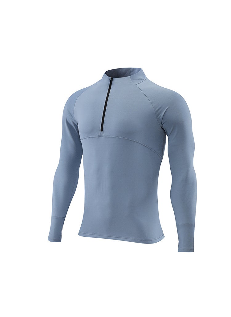 Mens Fitness Long-Sleeve Tee Quick-Dry Running Yoga Sportswear Haze Blue