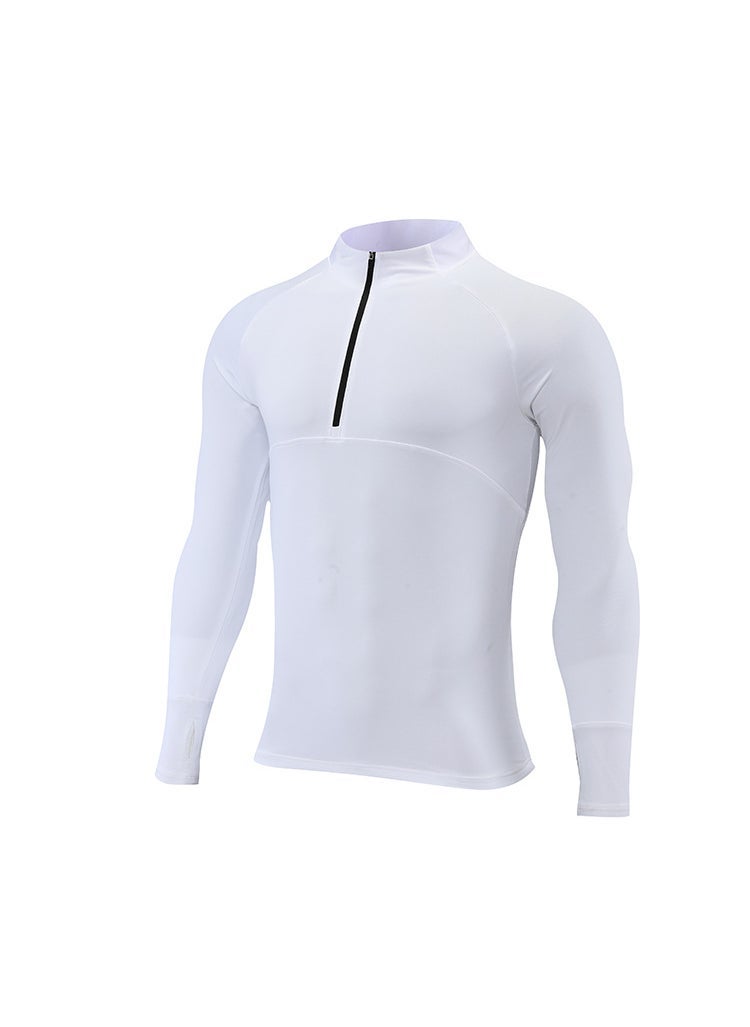 Mens Fitness Long-Sleeve Tee Quick-Dry Running Yoga Sportswear White