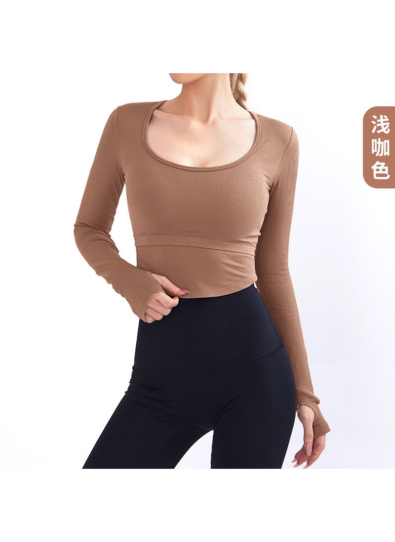 2024 Autumn Winter Cropped Yoga Top with Pads Light Curry