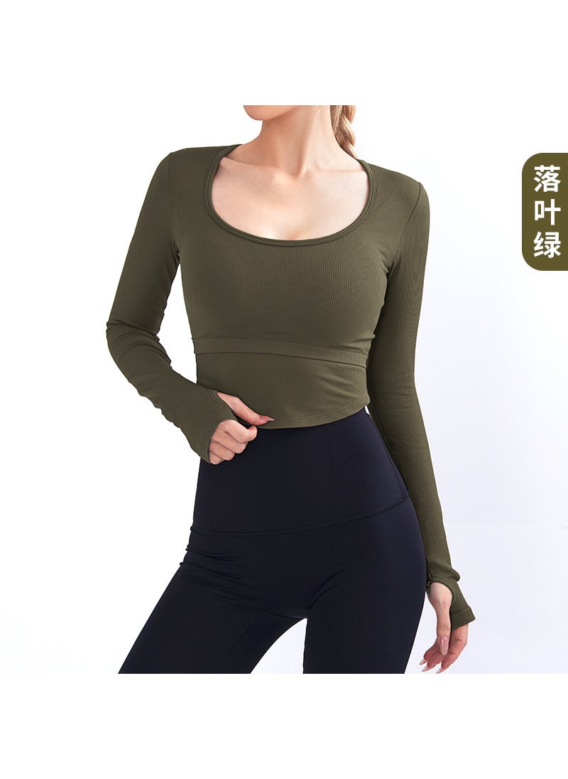 2024 Autumn Winter Cropped Yoga Top with Pads Deciduous green