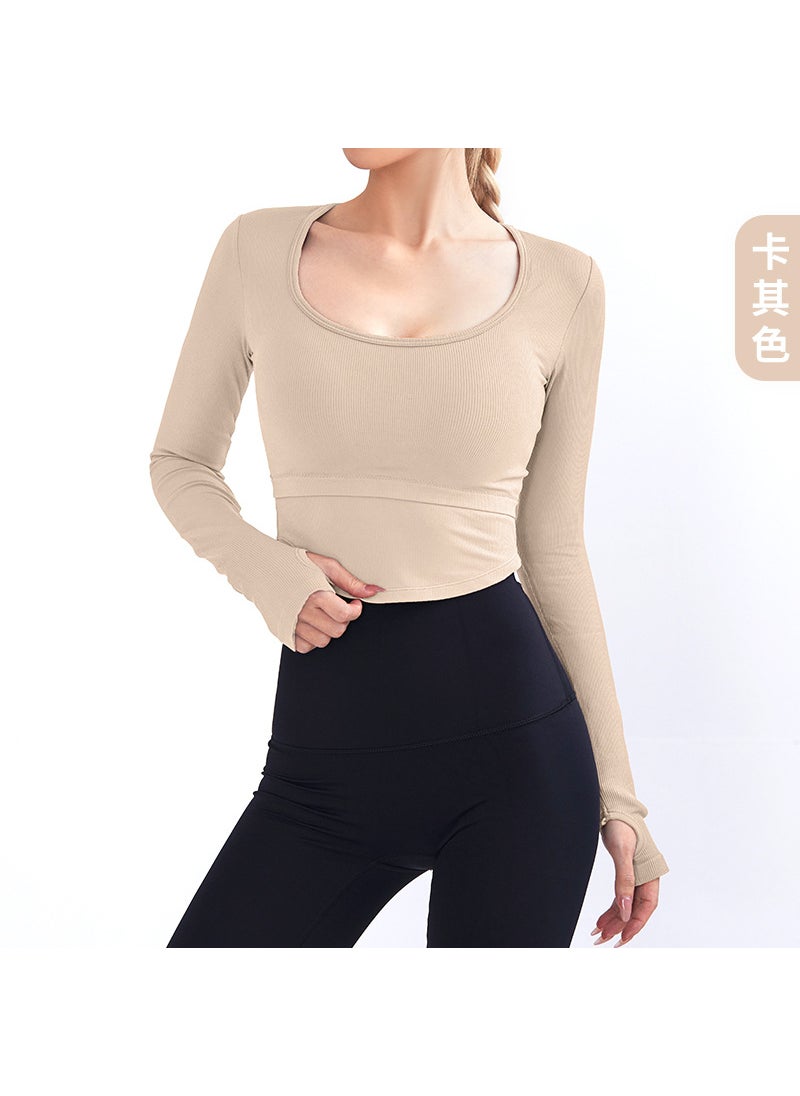 2024 Autumn Winter Cropped Yoga Top with Pads Khaki