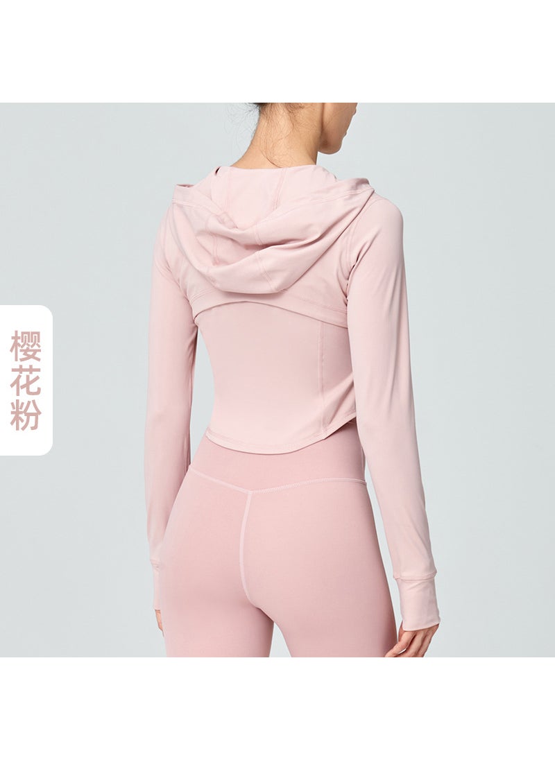 1 x 5 pcs Double Layer Breathable Sports Jacket with Thumb Holes for Women Cherry blossom powder