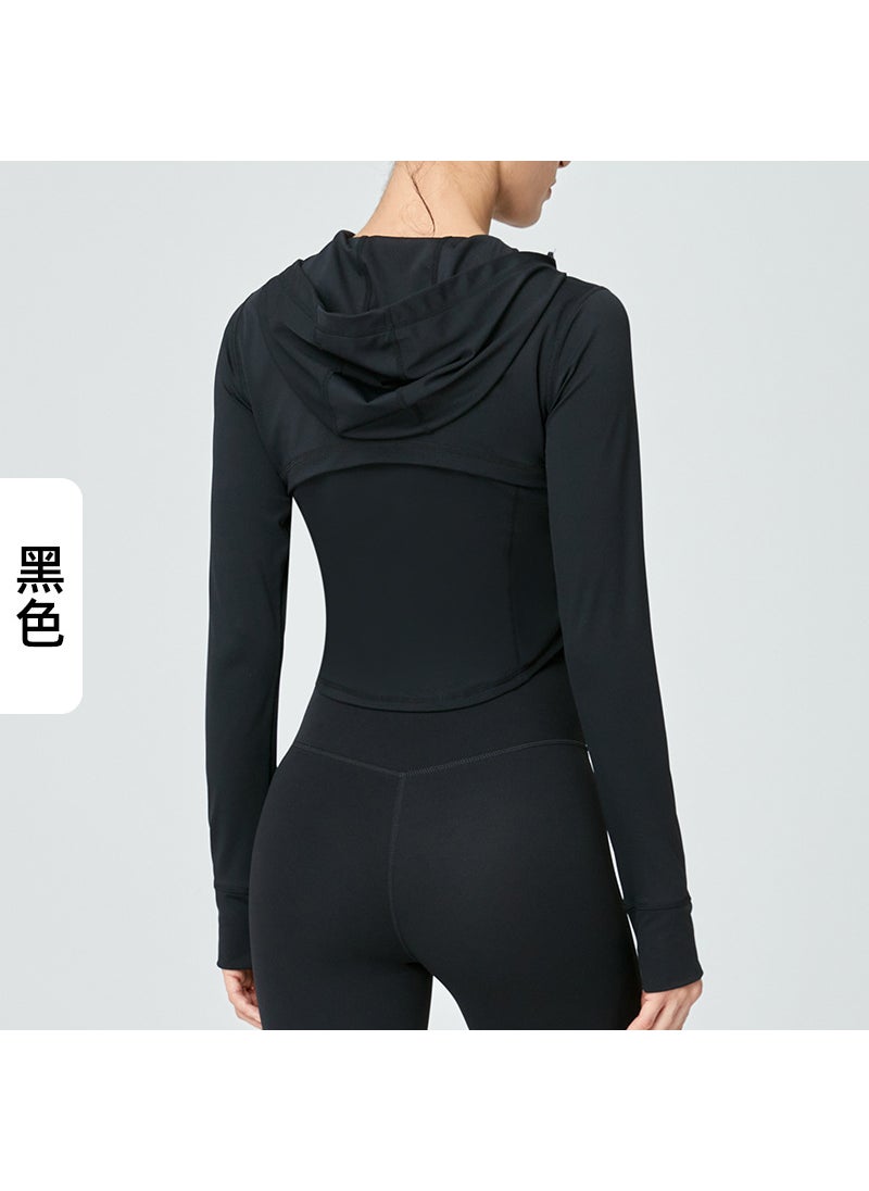 1 x 5 pcs Double Layer Breathable Sports Jacket with Thumb Holes for Women Black