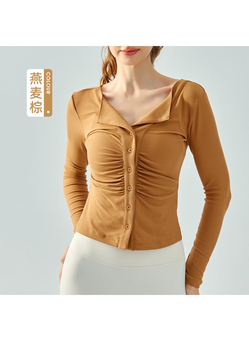 1 x 5 pcs Ningbo Dashu Slim Yoga Cardigan with Front Pleats Oat Brown