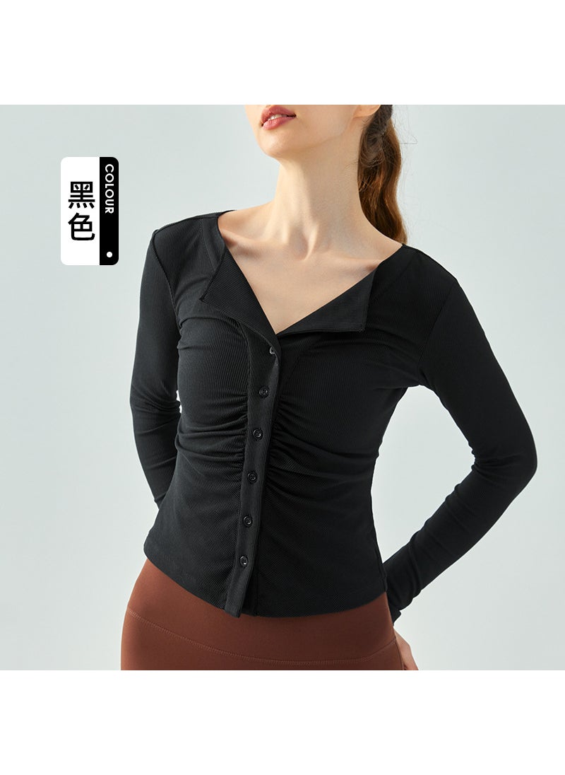 1 x 5 pcs Ningbo Dashu Slim Yoga Cardigan with Front Pleats Black