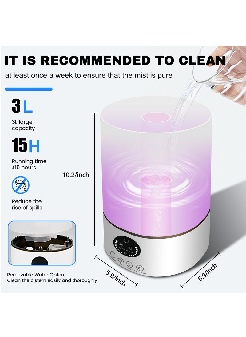 3L Humidifier,Cool Mist Humidifier,Auto Shut Off,7 Color Night Light for Large Room Home,Auto Shut Off,For Bedroom Living Room Nursery