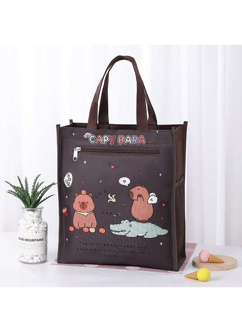 1 x 5 pcs Dual Layer A4 Art Case Cute Cartoon Student Carry Bag Waterproof No. 28 capibala (lining on the inner layer)