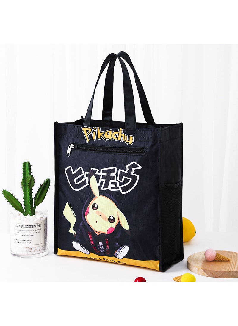 1 x 5 pcs Dual Layer A4 Art Case Cute Cartoon Student Carry Bag Waterproof No.22 Black Picacho (inner lining)