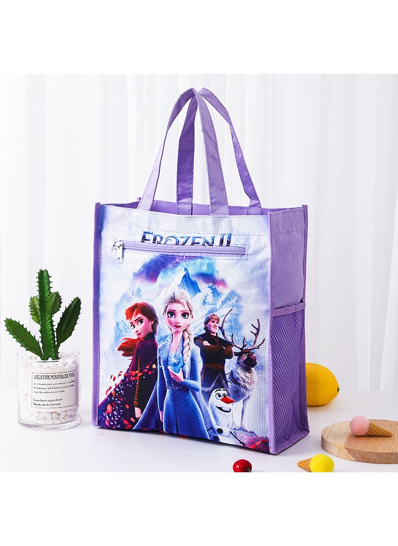 1 x 5 pcs Dual Layer A4 Art Case Cute Cartoon Student Carry Bag Waterproof 13 purple snow and ice (inner layer with lining)