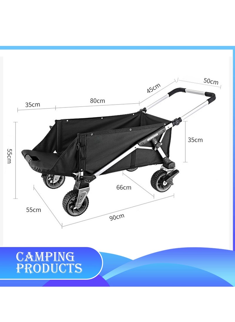 Garden Cart Folding Trolley Cart Outdoor Wagon Collapsible with Removable Fabric Festival Garden Camping Picnic Cart Supports Max 100kg Portable Transport Trailer (Black)