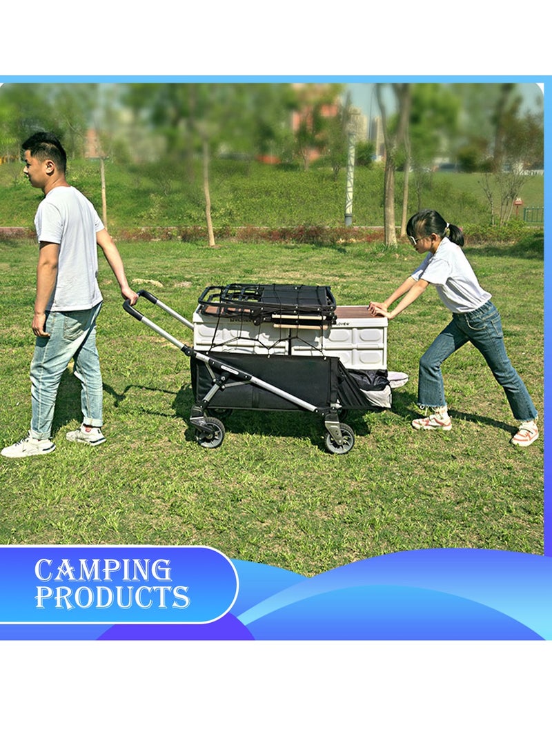 Garden Cart Folding Trolley Cart Outdoor Wagon Collapsible with Removable Fabric Festival Garden Camping Picnic Cart Supports Max 100kg Portable Transport Trailer (Black)