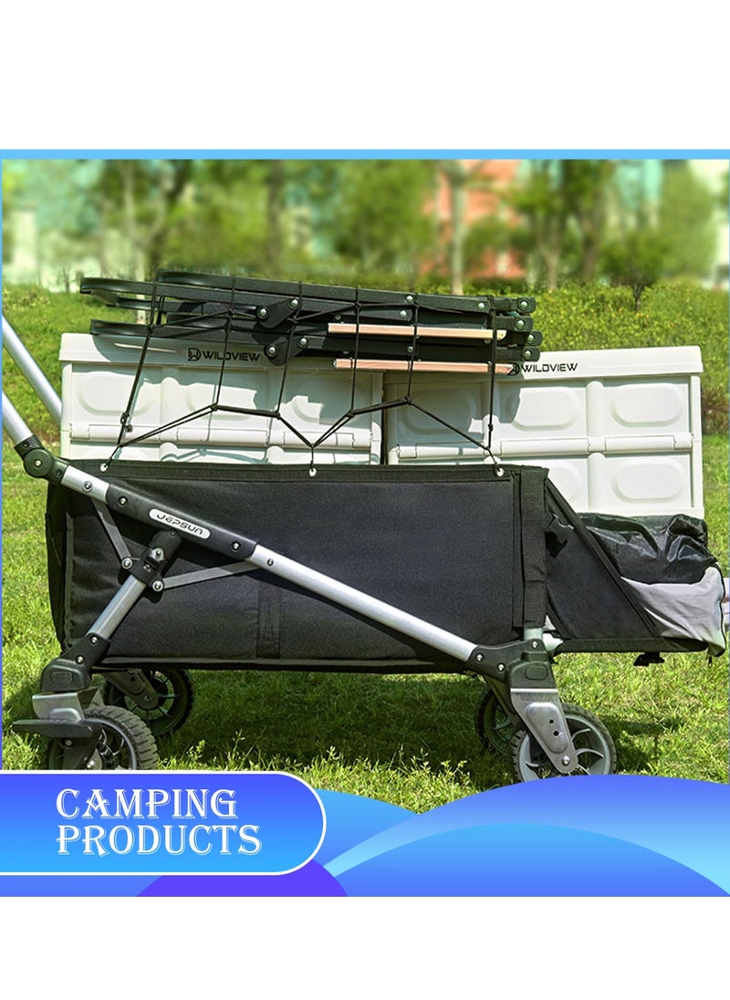 Garden Cart Folding Trolley Cart Outdoor Wagon Collapsible with Removable Fabric Festival Garden Camping Picnic Cart Supports Max 100kg Portable Transport Trailer (Black)