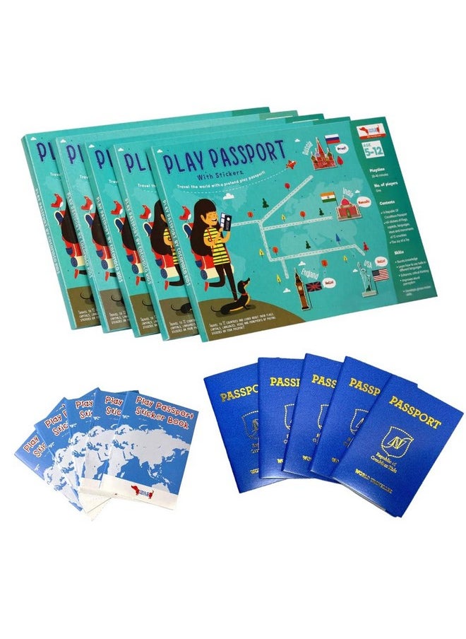 Pretend Play Passport With World Map And Stickers Educational Learning Toy For Boys Girls - Unique Birthday Return Gift For Kids Pack Of 5