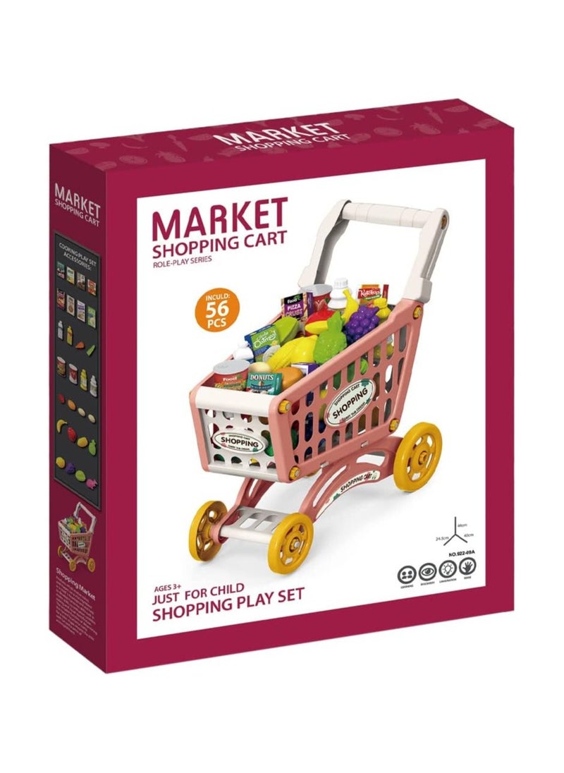 Little Story Role Play Market Shopping Cart Toy Set (56 Pcs) - Pink