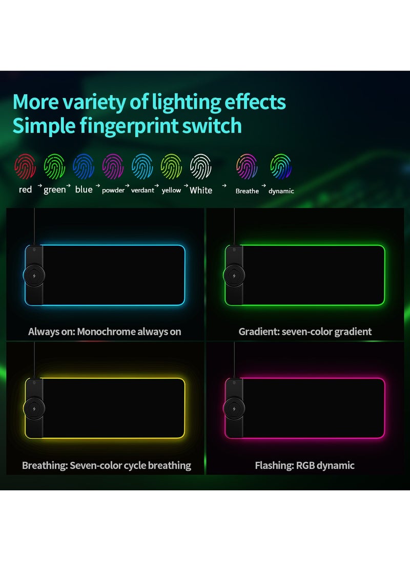 RGB Gaming Mouse Pad with Wireless Charger, Phone Stand, and LED Lighting – Multi-Functional Desk Accessory for Gamers & Office Use