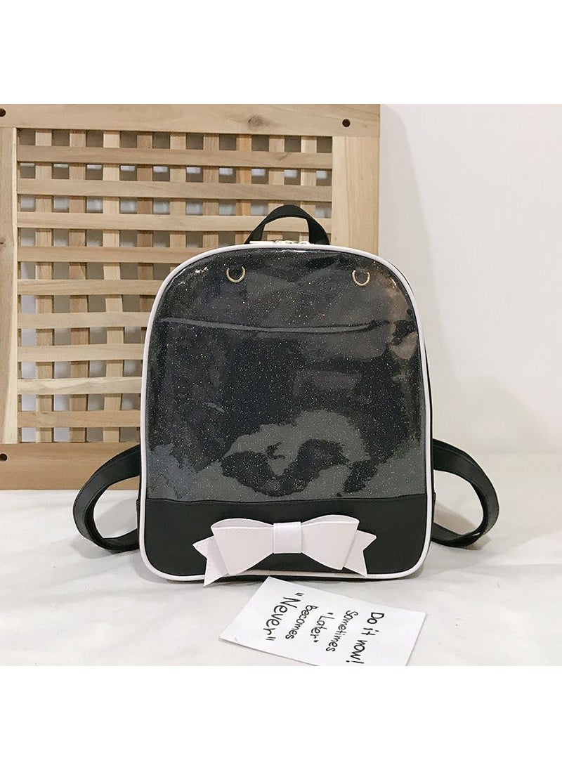 1 x 5 pcs 2024 Korean Style Fashion Butterfly Bow Womens Backpack Black with black lining