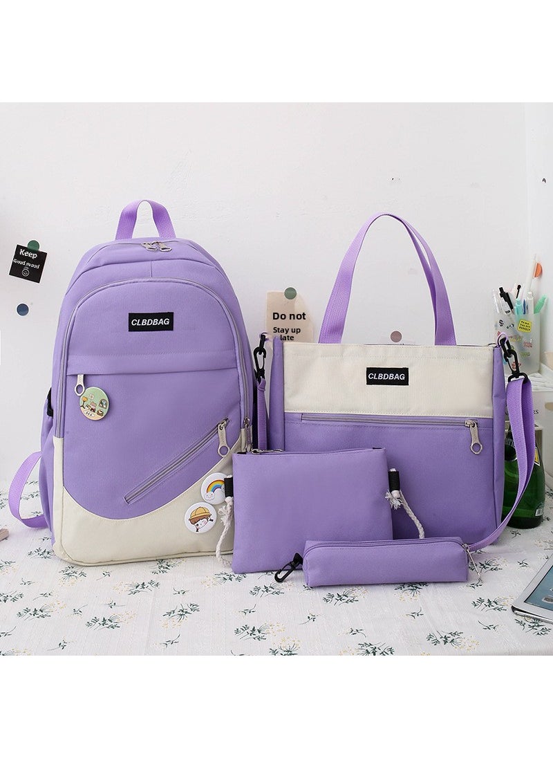 Large Capacity School Backpack Purple four-piece set