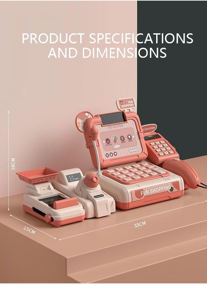 Cash Register for Kids, Pretend & Play Calculator Cash Register, Toy Cash Register with Microphone, Grocery Toy Set, Pretend Play for Girls, Boys