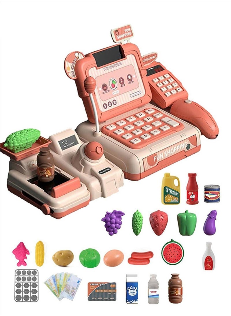 Cash Register for Kids, Pretend & Play Calculator Cash Register, Toy Cash Register with Microphone, Grocery Toy Set, Pretend Play for Girls, Boys