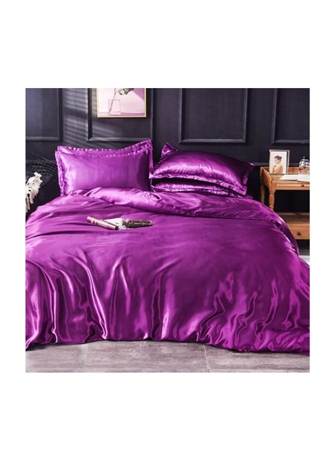 Generic Silk Flat Queen Bedsheet Quilt Cover Set, Purple, 180 x 230 cm, VG-3BS-SILK-PL