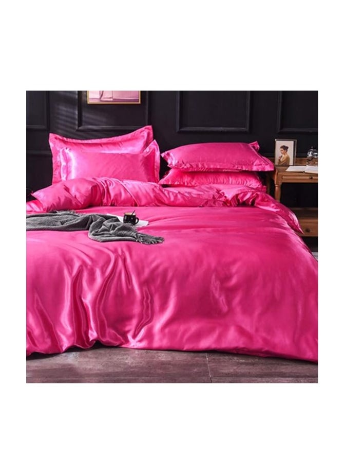 Generic Silk Flat King Bedsheet Quilt Cover Set, Fuschia, 230 x 250 cm, Fuschia, VG-4BS-SILK-F