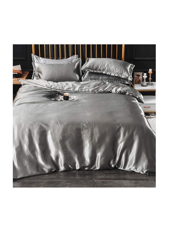 Generic Silk Flat Queen Bedsheet Quilt Cover Set, Grey, 180 x 230 cm, VG-3BS-SILK-GR