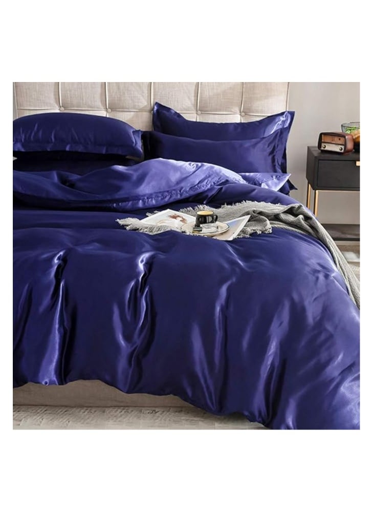 Generic Silk Flat King Bedsheet Quilt Cover Set, Dark Blue, 230 x 250 cm, Dark Blue, VG-4BS-SILK-DB