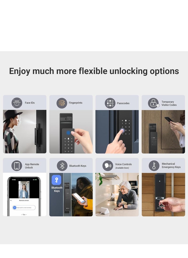 EZVIZ Smart Lock DL50FVS, 8-in-1 Keyless Entry Door Lock, 3D Face Recognition Door Lock, Built-in 8GB storage, 2-meter Night Vision, Active Intercom