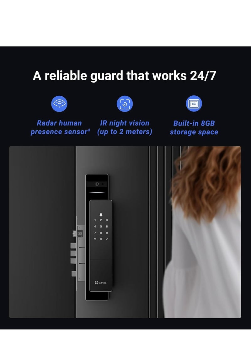 EZVIZ Smart Lock DL50FVS, 8-in-1 Keyless Entry Door Lock, 3D Face Recognition Door Lock, Built-in 8GB storage, 2-meter Night Vision, Active Intercom