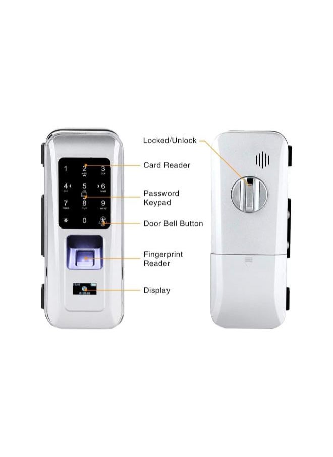 4 in 1 Smart Door Lock, Electronic Glass Door Lock Keyless Remote Control Door Lock with Biometric Fingerprint and Touchscreen Password Keypad for Glass Door, Gate, Office, Shop, Home