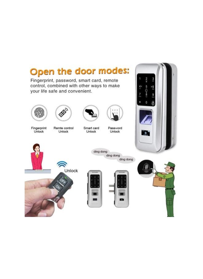 4 in 1 Smart Door Lock, Electronic Glass Door Lock Keyless Remote Control Door Lock with Biometric Fingerprint and Touchscreen Password Keypad for Glass Door, Gate, Office, Shop, Home