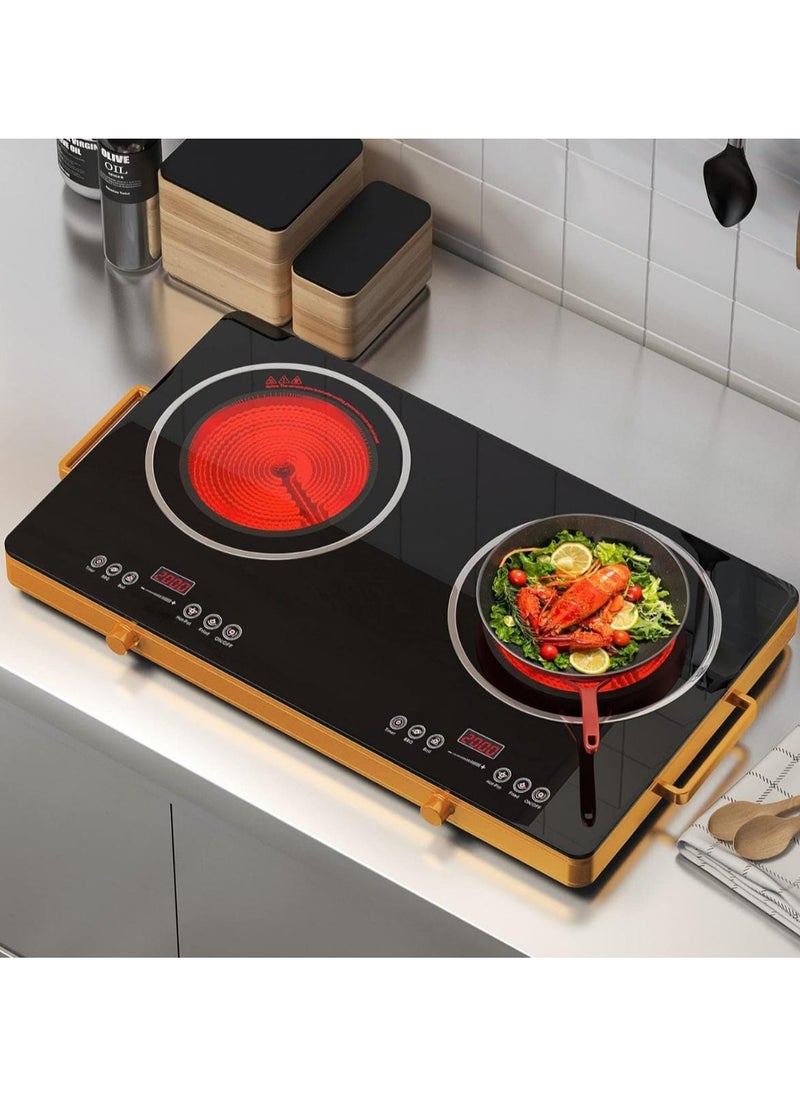 Double Infrared Cooker 3500W with Digital LED Display High Power Dual Burner Cooktop, Portable Electric Stove for Fast and Efficient Cooking with 4 Hour Timer Facility