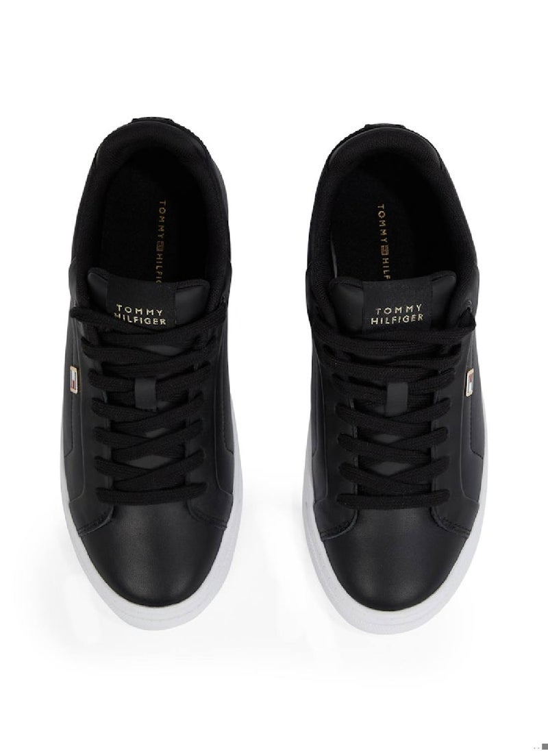 Women's Icon Court Trainers - Leather, Black